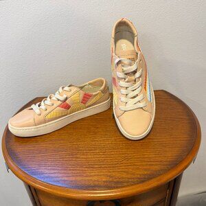 Soludos ChillOut Rainbow Embroidered Sneaker Shoes US Size 5.5 Soft Pink Leather